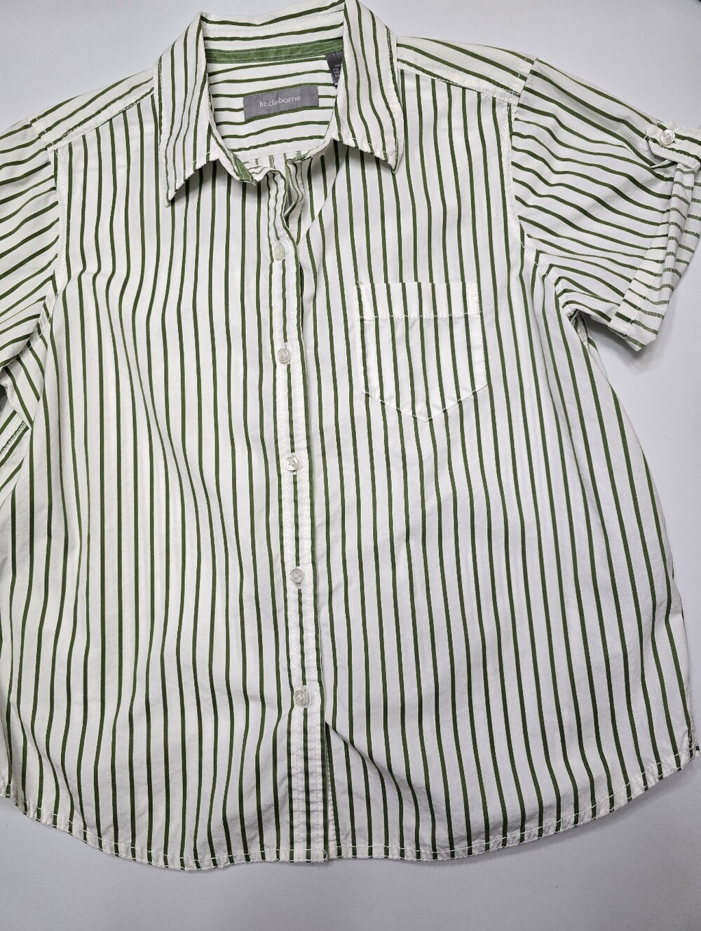 Liz Claiborne White Shirt with Green Stripes